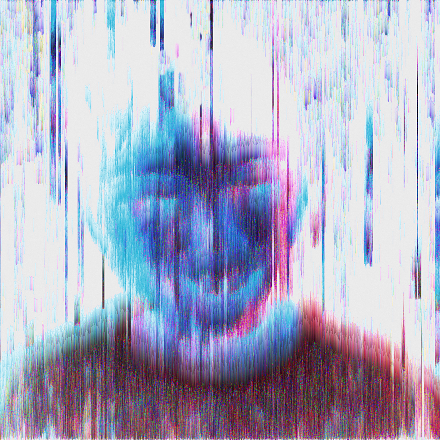 Profile view of a boy. He is disintegrating into pixels as glitchy rain falls around him.