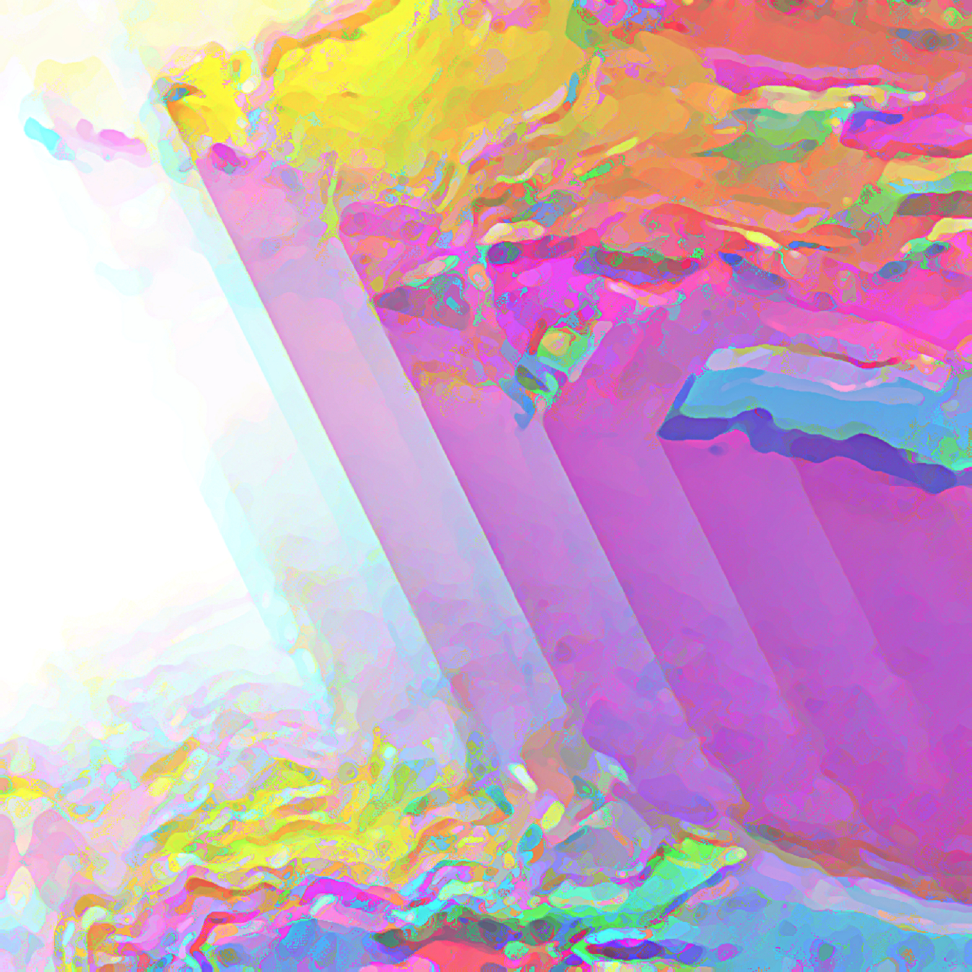 Colorful, abstract swirls on top and bottom, with diagonal beams of light between.